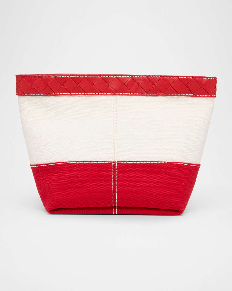 Leather-Trim Canvas Pouch Bag